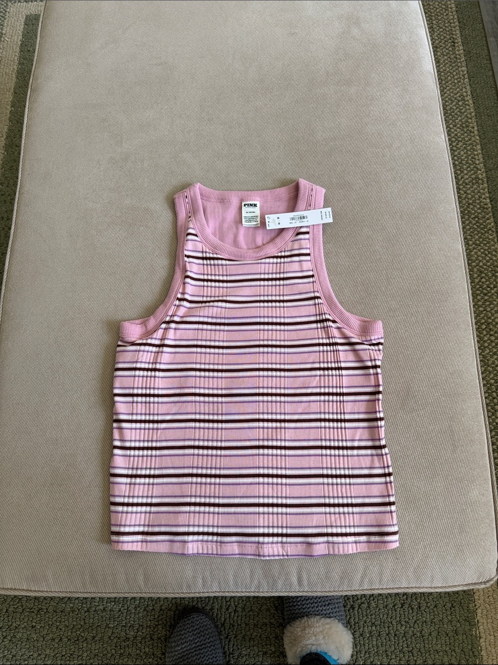 PINK Victoria's Secret Light Pink Striped Ribbed Tank